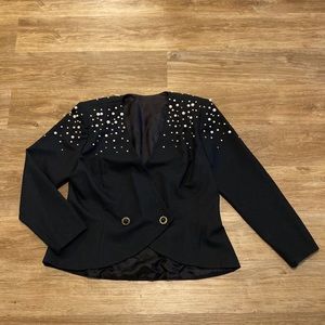 Vintage Miss Elliette Black Blazer with Pearl and Stud Embellishment